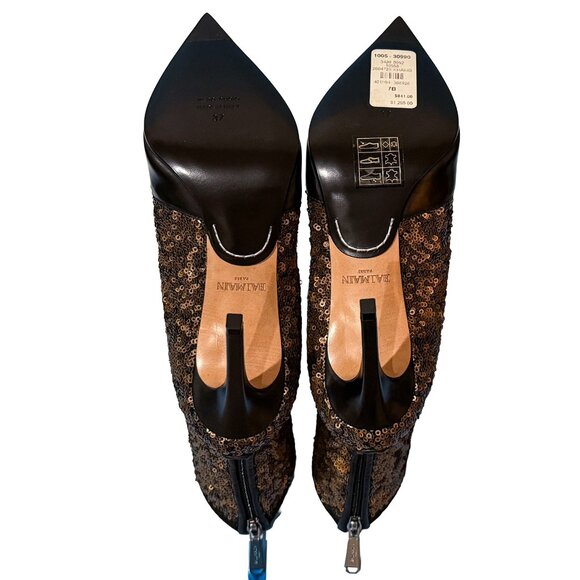 Brand New Balmain Fay Leather and Sequin Ankle Bootie in Black and Bronze - Picture 11 of 13